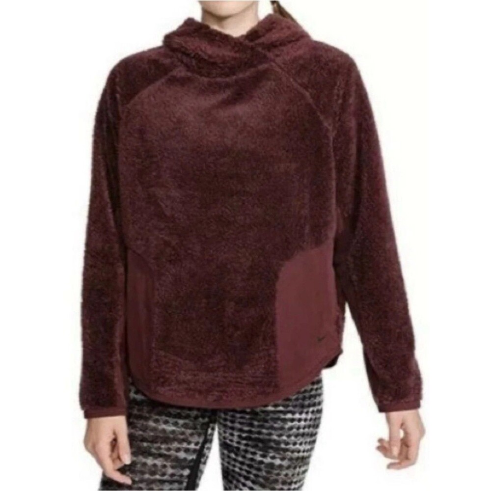 Nike Sherpa Therma Fleece Training Hoodie Pullover Womens Sz Medium Maroon Red